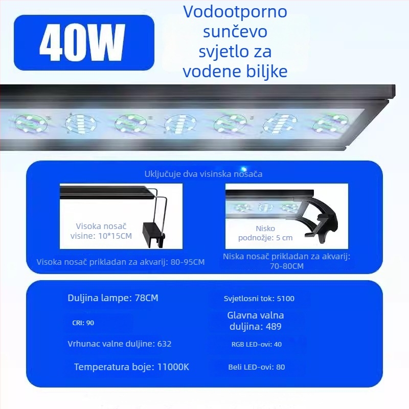 Akvarijsko osvjetljenje – puni spektar, 15W, aluminijska legura, upravljanje mobitelom, 1 kg