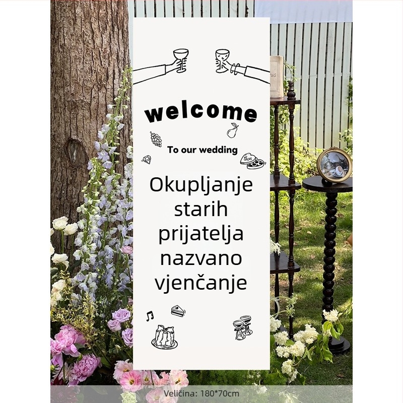 Vjenčani pozadinski banner – rekvizit za uređenje prostora, materijal: vrpca, nije uvezeno