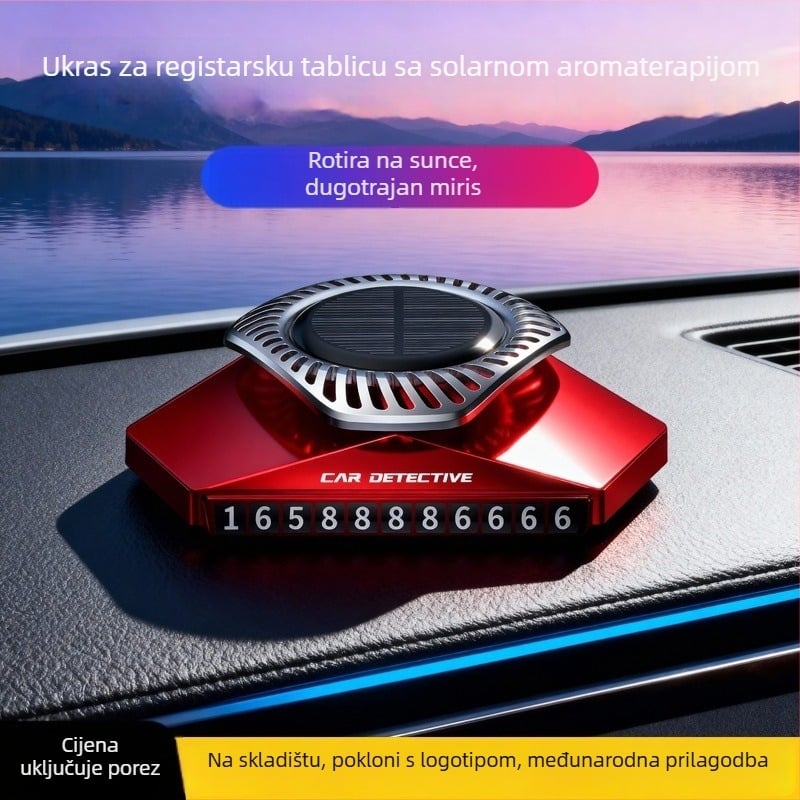 Auto aromaterapijski držač parfema sa senzorom svjetla i solarno napajanje, površina vakuumski premaz + PC, 10–20 ml, mirisi cvjetni/kolonijalni, isparavanje 16–30 dana