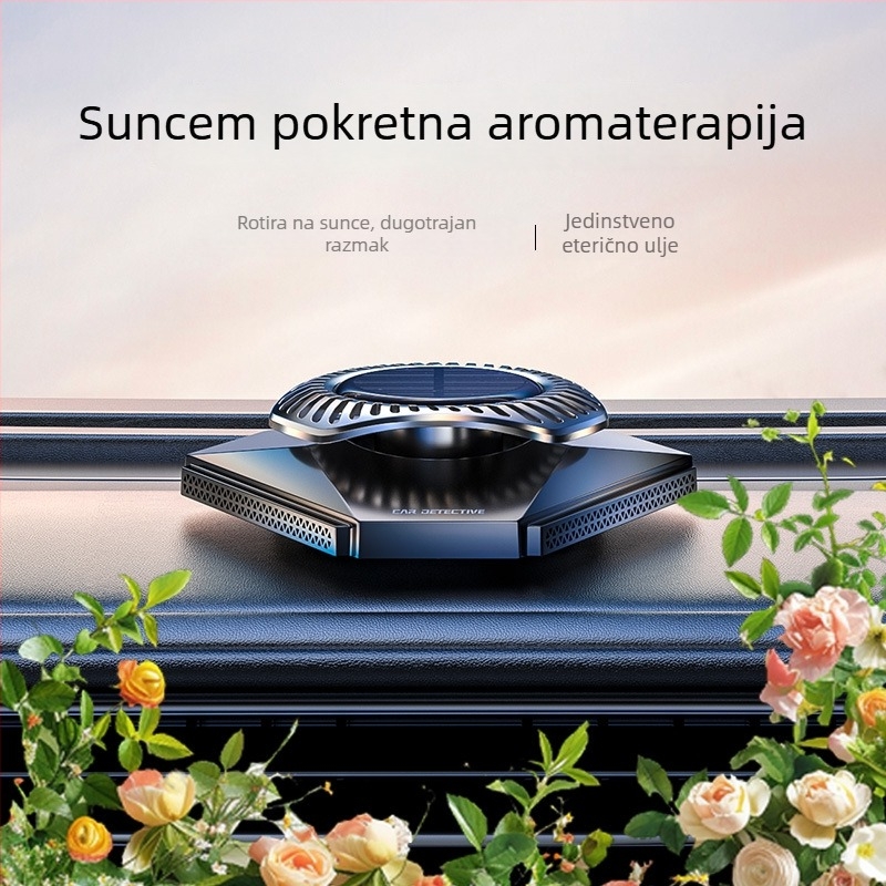 Auto aromaterapijski držač parfema sa senzorom svjetla i solarno napajanje, površina vakuumski premaz + PC, 10–20 ml, mirisi cvjetni/kolonijalni, isparavanje 16–30 dana