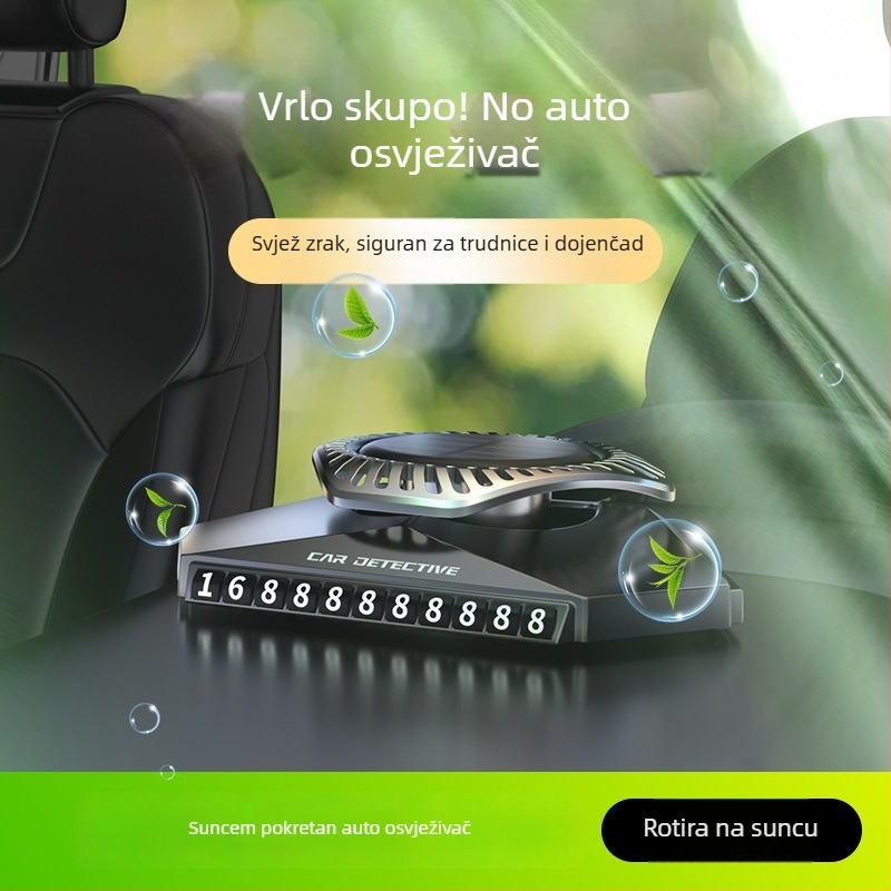 Auto aromaterapijski držač parfema sa senzorom svjetla i solarno napajanje, površina vakuumski premaz + PC, 10–20 ml, mirisi cvjetni/kolonijalni, isparavanje 16–30 dana