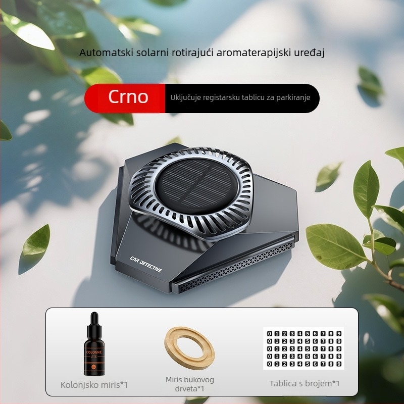Auto aromaterapijski držač parfema sa senzorom svjetla i solarno napajanje, površina vakuumski premaz + PC, 10–20 ml, mirisi cvjetni/kolonijalni, isparavanje 16–30 dana