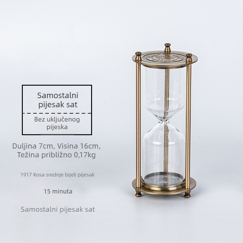 Metalna staklena pijesna sat s tri stupca – ručna izrada, retro dizajn, kućna dekoracija, borosilikatno staklo