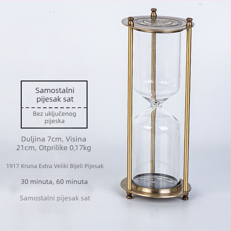 Metalna staklena pijesna sat s tri stupca – ručna izrada, retro dizajn, kućna dekoracija, borosilikatno staklo