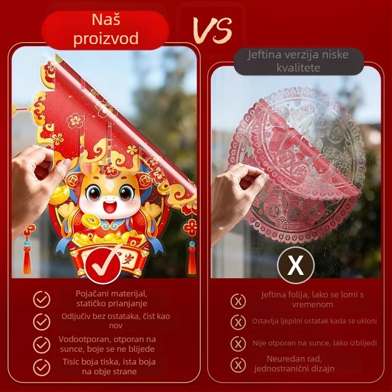 Statični prozorski decal - cvijetovi za prozor, Značka Zhenhuan, Materijal: Statički film, Pakiranje: Nema