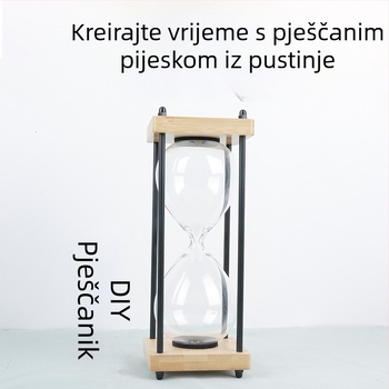 Sat s pijeskom od stakla s mogućnošću samostalnog punjenja pijeskom, drveno DIY graviranje, viseća dekoracija