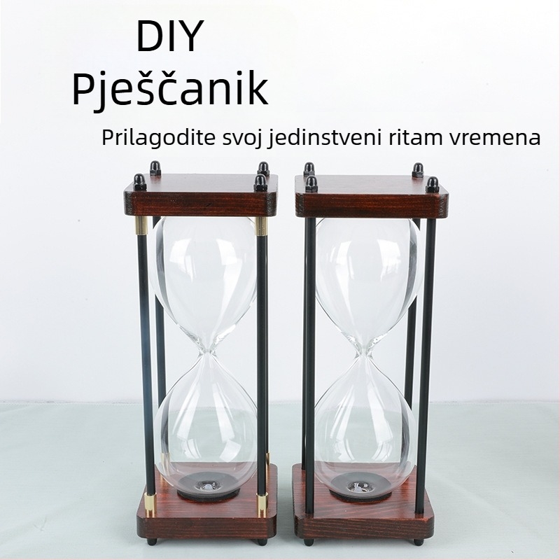 Sat s pijeskom od stakla s mogućnošću samostalnog punjenja pijeskom, drveno DIY graviranje, viseća dekoracija