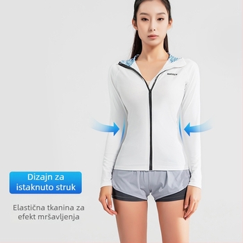 Ženski kupaći kostim s kapuljačom i rajsferšlusom, brzo suši – 82% najlon / 18% spandex, podstava 82/18, pogodan za plivanje, surfanje i fitness