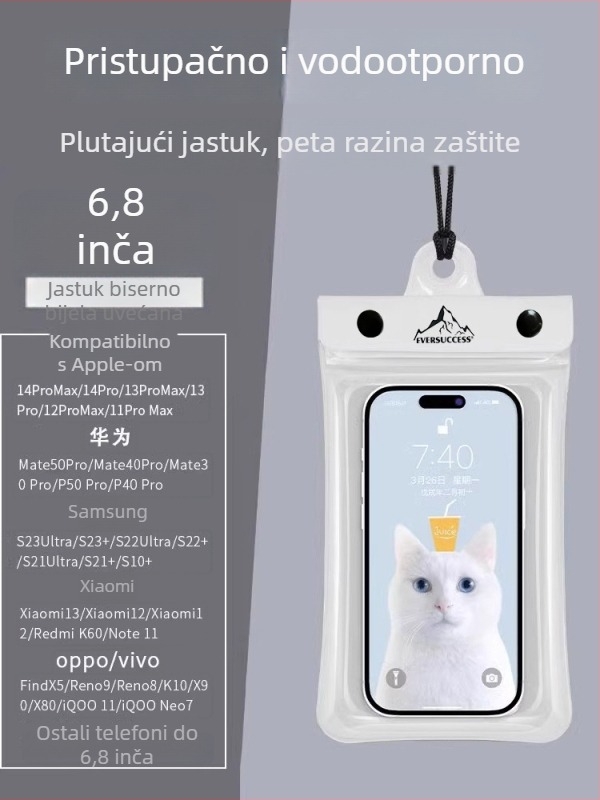 Vodootporna torbica za telefon za vodne sportove, prozirna PVC futrola s dodirnim zaslonom, zatvorena za suho-mokro odvajanje