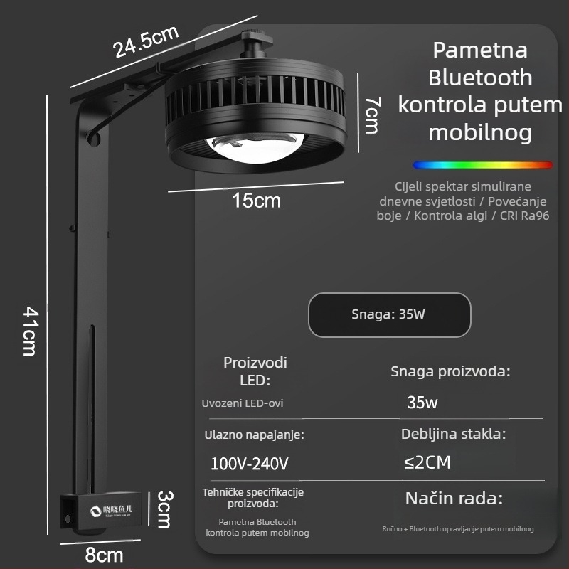 LED svjetlo za akvarij s potpuno spektralnim RGB, za kontrolu algi, 35–80W, pogodno za zlatne ribice i vodene biljke