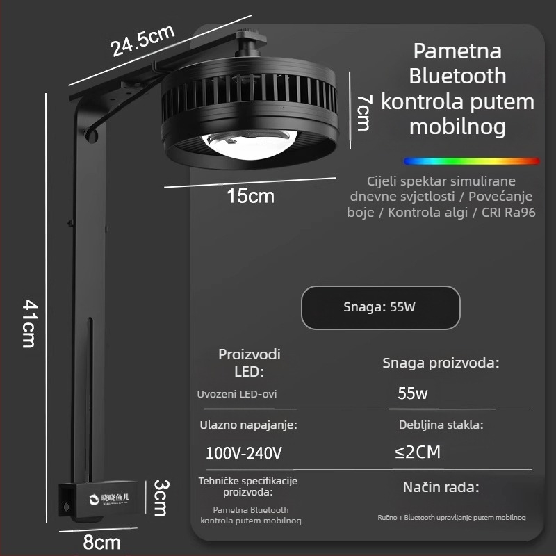 LED svjetlo za akvarij s potpuno spektralnim RGB, za kontrolu algi, 35–80W, pogodno za zlatne ribice i vodene biljke