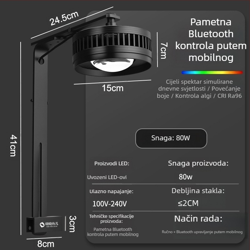 LED svjetlo za akvarij s potpuno spektralnim RGB, za kontrolu algi, 35–80W, pogodno za zlatne ribice i vodene biljke