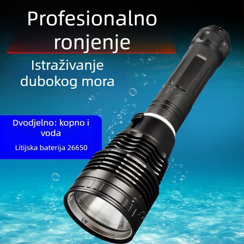 Ručna vodootporna potapajuća LED svjetiljka, 3000 lm, punjiva 26650 baterija, 4,2 V