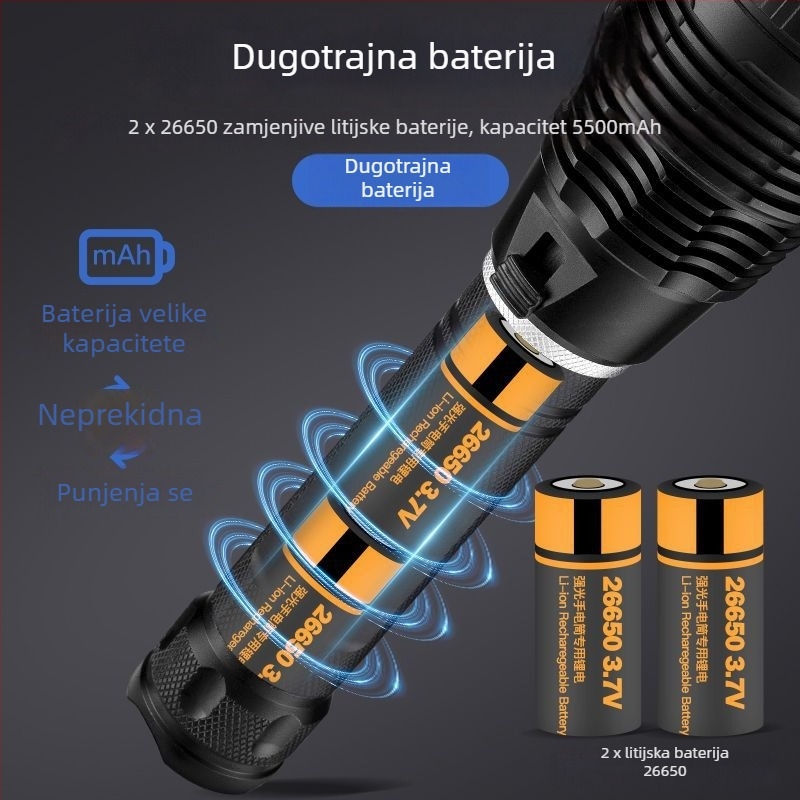 Ručna vodootporna potapajuća LED svjetiljka, 3000 lm, punjiva 26650 baterija, 4,2 V