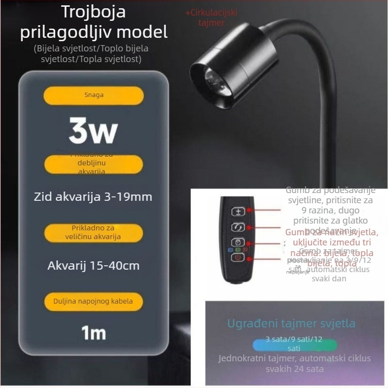 LED reflektor za akvarij s tri tajmera za ribe i vodene biljke