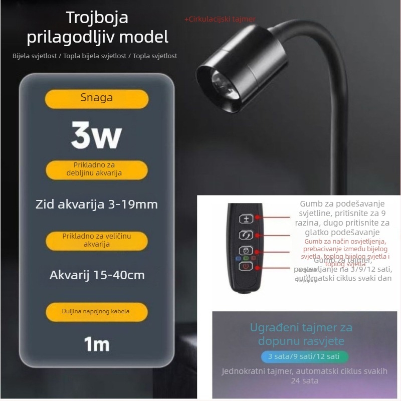 LED reflektor za akvarij s tri tajmera za ribe i vodene biljke