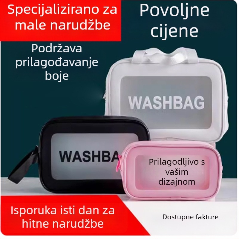 Torbica za toaletne potrepštine s prilagođenim logotipom, matno prozirni PU, kubični oblik, za putovanja, vodootporna