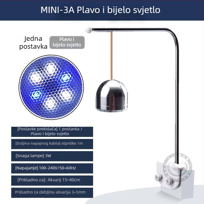 Xinma LED lampica za akvarij s klipom, aluminijska legura, 3–5W, 300 g