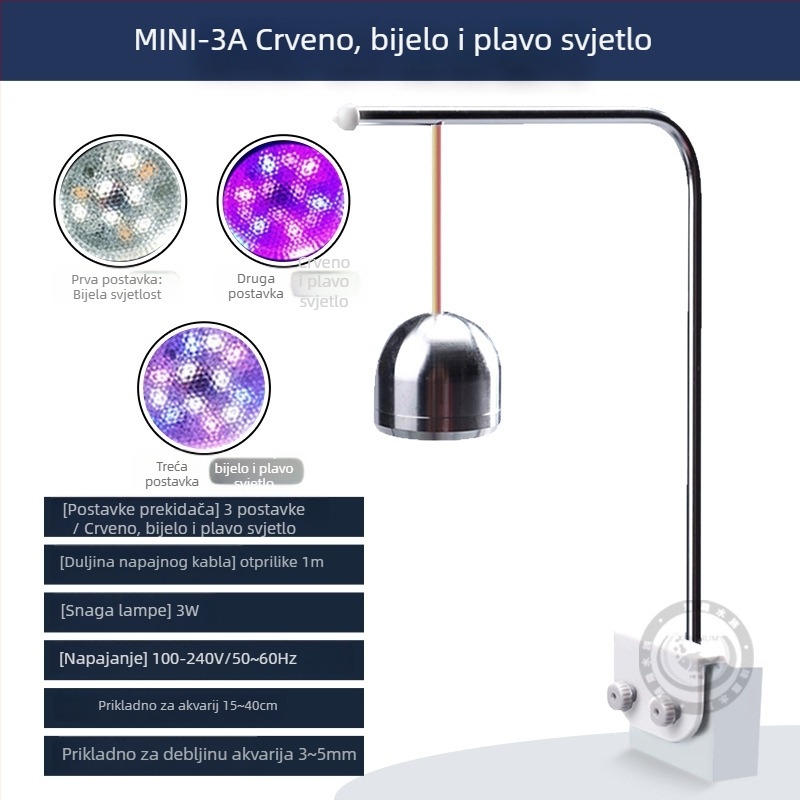 Xinma LED lampica za akvarij s klipom, aluminijska legura, 3–5W, 300 g