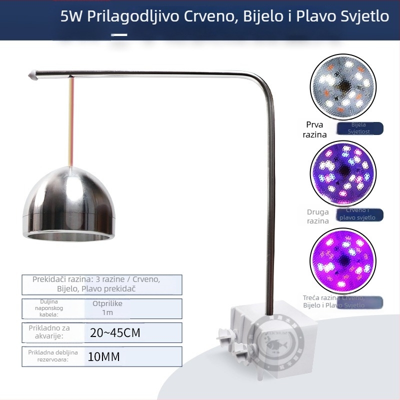 Xinma LED lampica za akvarij s klipom, aluminijska legura, 3–5W, 300 g