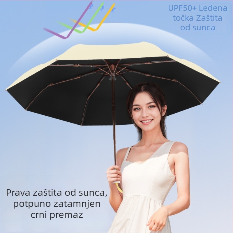 Automatski sklopivi kišobran za sunčane i kišne dane, s crnim UV-blokirajućim premazom i toplinskom izolacijom, idealan za fotografiju i zaštitu od sunca