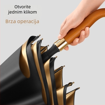 Golf kišobran s dugom drškom od drveta, okvir s 8 rebara, UV zaštita UPF 50+, moguć prilagođeni logo, ručno otvaranje i zatvaranje
