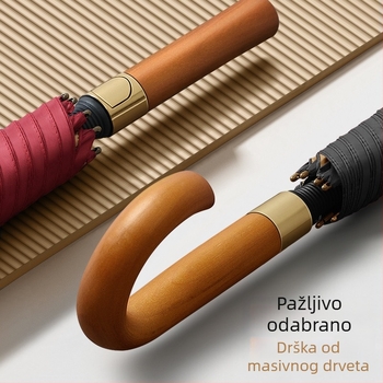 Golf kišobran s dugom drškom od drveta, okvir s 8 rebara, UV zaštita UPF 50+, moguć prilagođeni logo, ručno otvaranje i zatvaranje