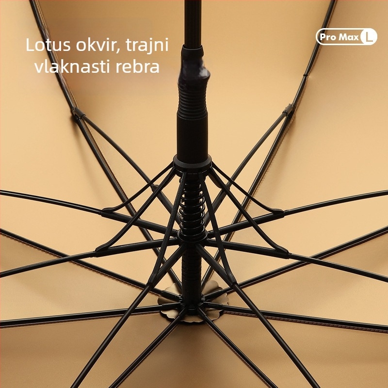 Golf kišobran s dugom drškom od drveta, okvir s 8 rebara, UV zaštita UPF 50+, moguć prilagođeni logo, ručno otvaranje i zatvaranje