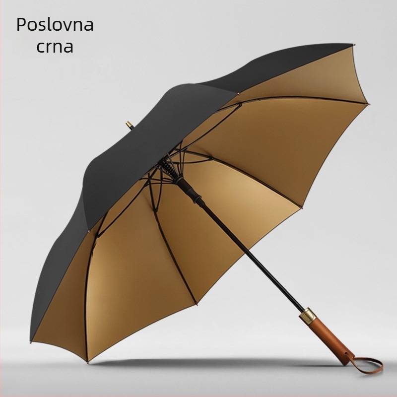 Golf kišobran s dugom drškom od drveta, okvir s 8 rebara, UV zaštita UPF 50+, moguć prilagođeni logo, ručno otvaranje i zatvaranje