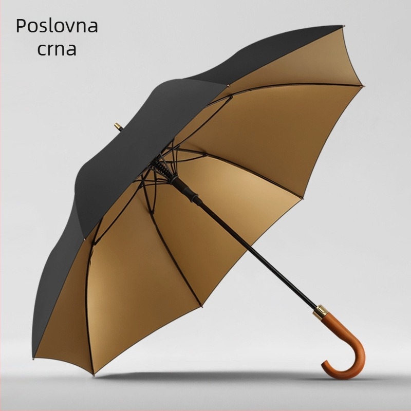 Golf kišobran s dugom drškom od drveta, okvir s 8 rebara, UV zaštita UPF 50+, moguć prilagođeni logo, ručno otvaranje i zatvaranje