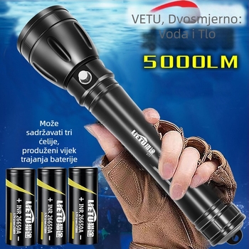 Potapljačka svjetiljka – kućište od aluminijske legure, LED izvor svjetla, baterija 7200 mAh, domet do 500 m, višefunkcionalna
