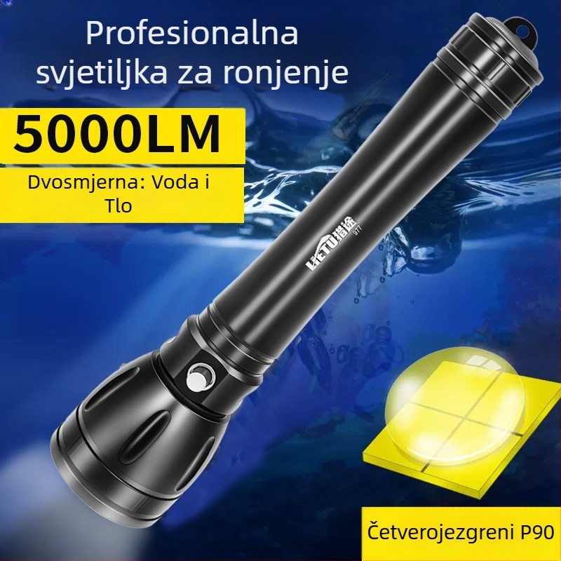 Potapljačka svjetiljka – kućište od aluminijske legure, LED izvor svjetla, baterija 7200 mAh, domet do 500 m, višefunkcionalna