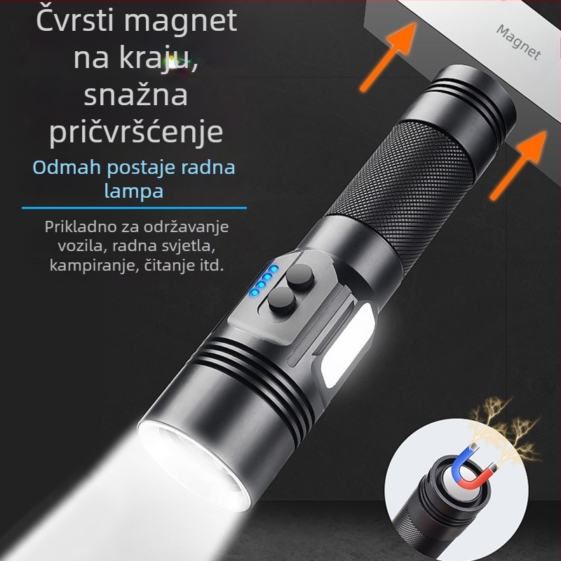 Baterijska svjetiljka od aluminijske legure s zaslonom napajanja, USB punjenje, SST40 LED, domet ≥500 m