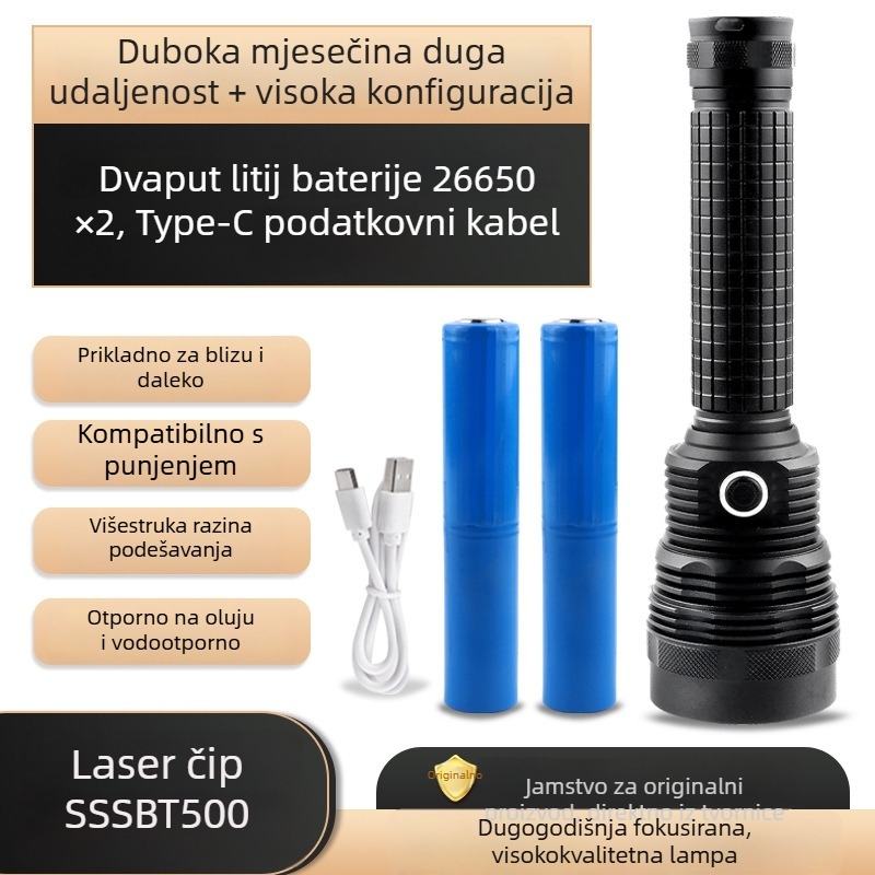 Baterijska svjetiljka od aluminijske legure s zaslonom napajanja, USB punjenje, SST40 LED, domet ≥500 m