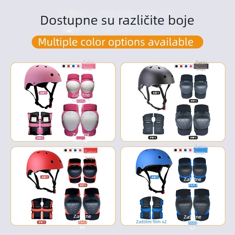 Dječji set zaštite s kacigom — prilagodljiv dizajn, tiskano logo; ABS ljuska + zaštitni elementi; za djecu; 7-dijelni set