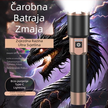 LED baterijska svjetiljka s funkcijom Power Bank, tijelo od aluminijske legure, 4000mAh, 15W, domet 200–500m, 360° rotacija, ručni generator, prenosno vanjsko osvjetljenje