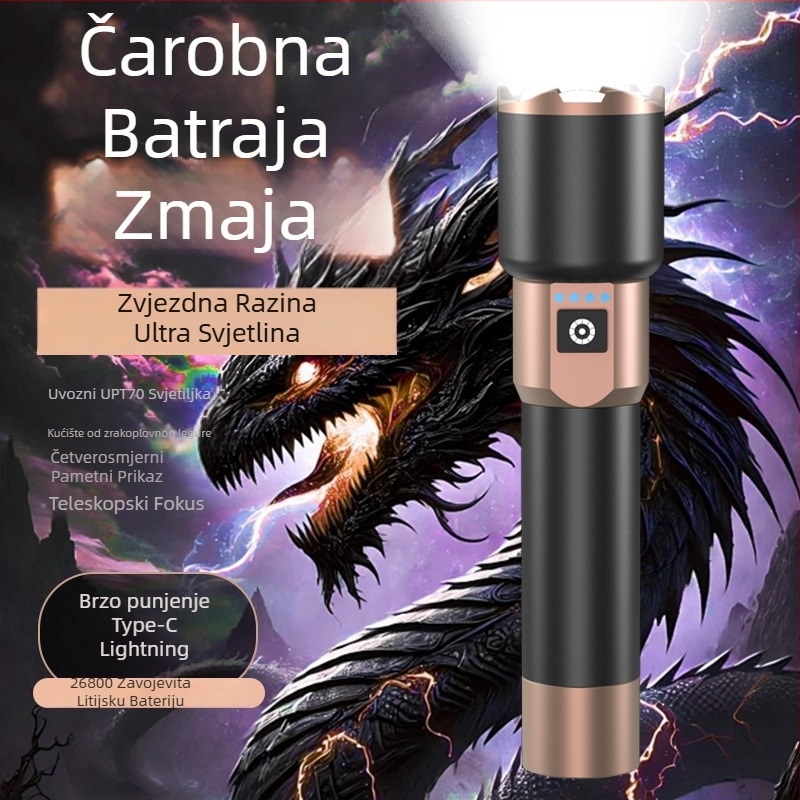 LED baterijska svjetiljka s funkcijom Power Bank, tijelo od aluminijske legure, 4000mAh, 15W, domet 200–500m, 360° rotacija, ručni generator, prenosno vanjsko osvjetljenje