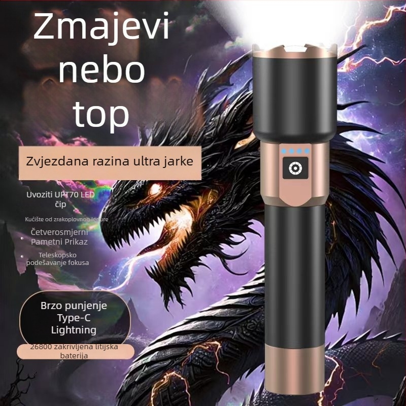 LED baterijska svjetiljka s funkcijom Power Bank, tijelo od aluminijske legure, 4000mAh, 15W, domet 200–500m, 360° rotacija, ručni generator, prenosno vanjsko osvjetljenje
