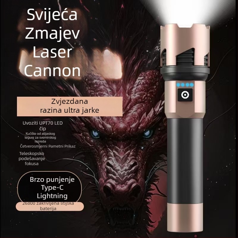 LED baterijska svjetiljka s funkcijom Power Bank, tijelo od aluminijske legure, 4000mAh, 15W, domet 200–500m, 360° rotacija, ručni generator, prenosno vanjsko osvjetljenje