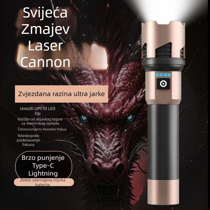 LED baterijska svjetiljka s funkcijom Power Bank, tijelo od aluminijske legure, 4000mAh, 15W, domet 200–500m, 360° rotacija, ručni generator, prenosno vanjsko osvjetljenje