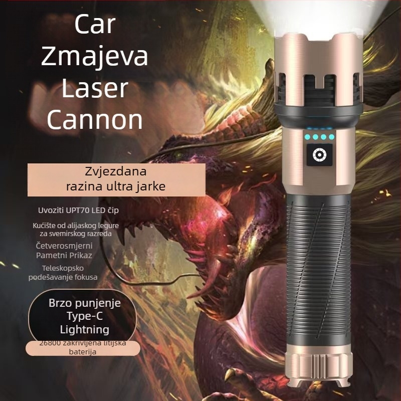 LED baterijska svjetiljka s funkcijom Power Bank, tijelo od aluminijske legure, 4000mAh, 15W, domet 200–500m, 360° rotacija, ručni generator, prenosno vanjsko osvjetljenje