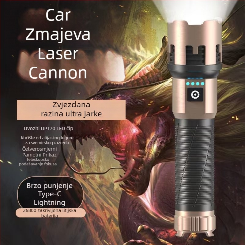 LED baterijska svjetiljka s funkcijom Power Bank, tijelo od aluminijske legure, 4000mAh, 15W, domet 200–500m, 360° rotacija, ručni generator, prenosno vanjsko osvjetljenje