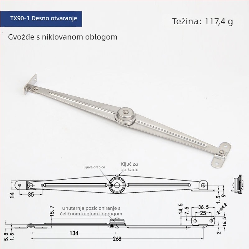 Ograničivač vrata ormara, model Tx90-2, nehrđajući čelik, marka Gurui, moderni minimalistički stil
