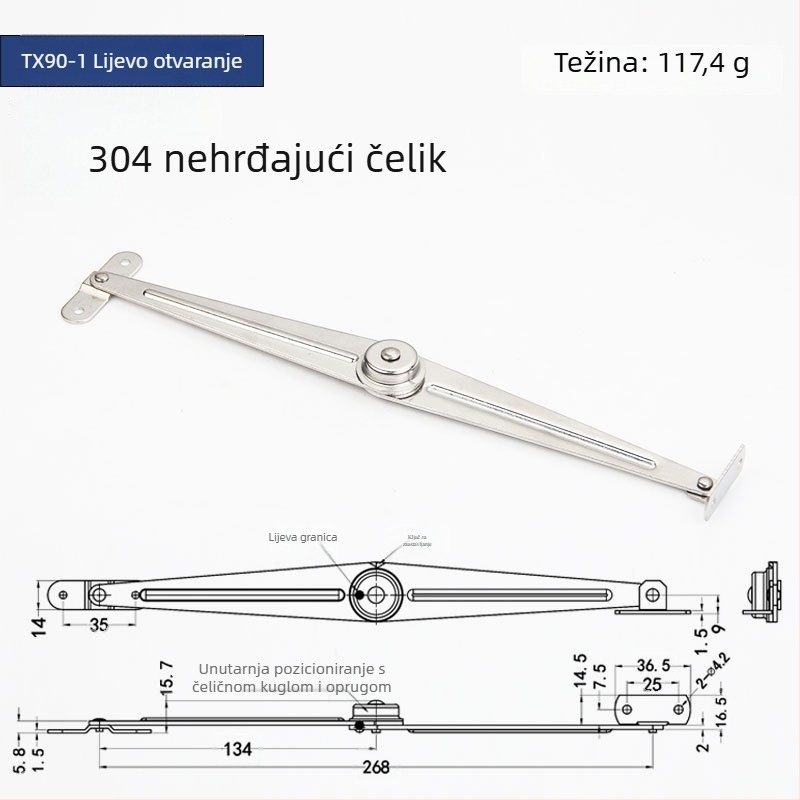 Ograničivač vrata ormara, model Tx90-2, nehrđajući čelik, marka Gurui, moderni minimalistički stil