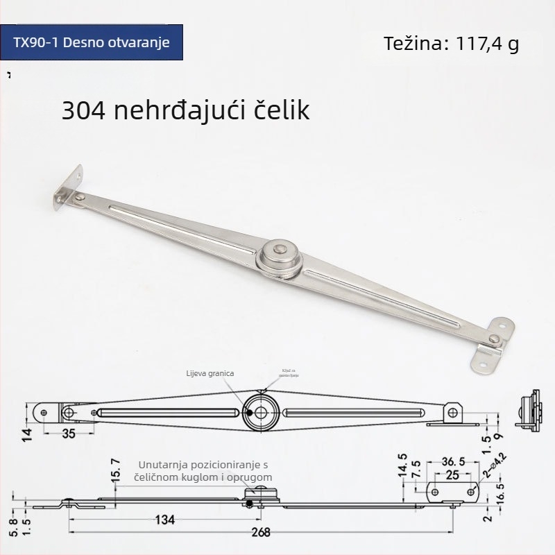 Ograničivač vrata ormara, model Tx90-2, nehrđajući čelik, marka Gurui, moderni minimalistički stil