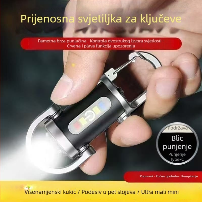 Višenamjenska vodootporna prijenosna LED baterija s ključem, silikon tijelo, punjiva, ručni pogon