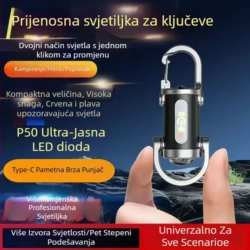 Višenamjenska vodootporna prijenosna LED baterija s ključem, silikon tijelo, punjiva, ručni pogon