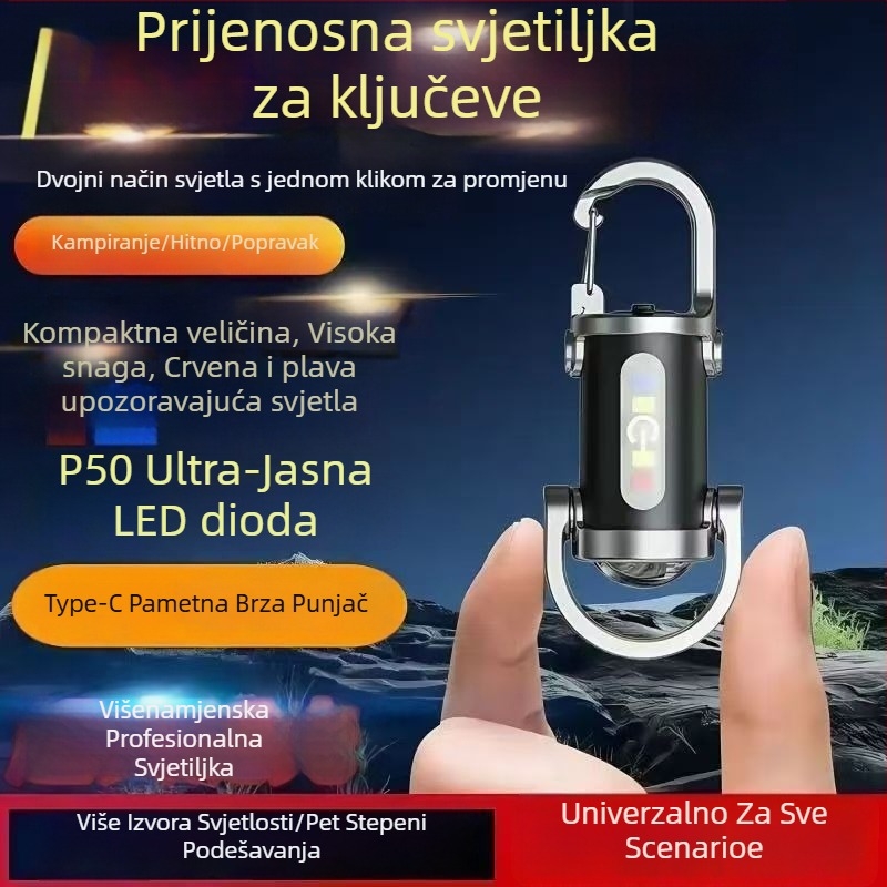 Višenamjenska vodootporna prijenosna LED baterija s ključem, silikon tijelo, punjiva, ručni pogon