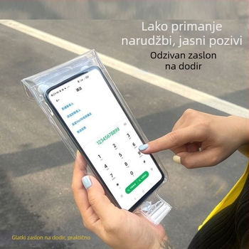 Prozirna vodootporna futrola za telefon namijenjena dostavljačima hrane, s mogućnošću punjenja i osjetljivim dodirnim zaslonom tijekom vožnje biciklom