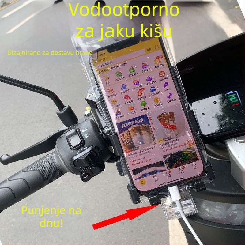 Prozirna vodootporna futrola za telefon namijenjena dostavljačima hrane, s mogućnošću punjenja i osjetljivim dodirnim zaslonom tijekom vožnje biciklom
